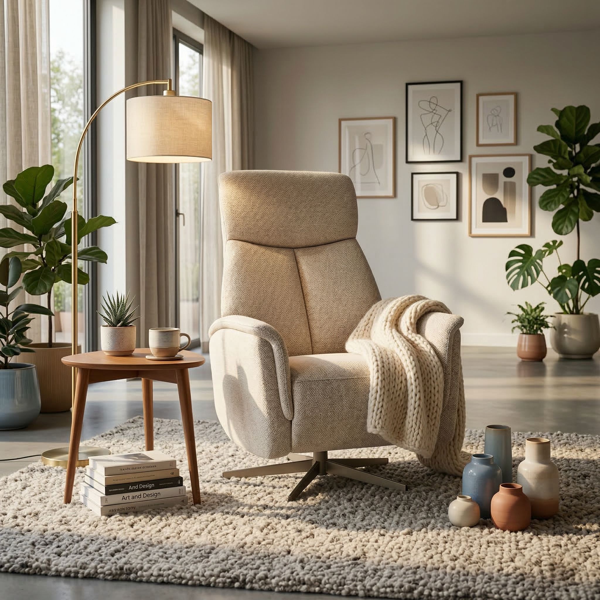 Кресло с реклайнером Taren ROM-010 Beige (Royal Boucle Natural)