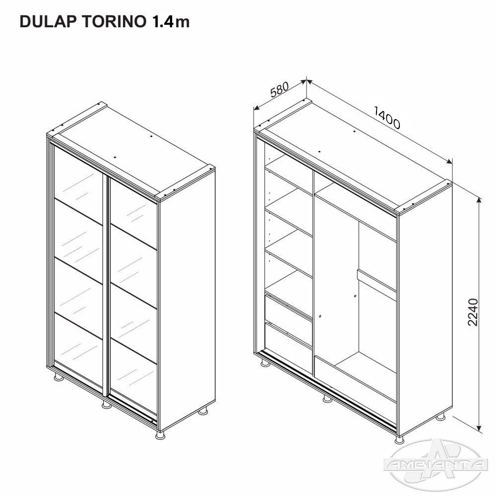 torino-14 Dulap TORINO sticla 1.4 m - imagine 1
